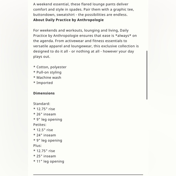 Anthropologie Daily Practice Kick Flare Lounge Pant Sz XS - Picture 2 of 12